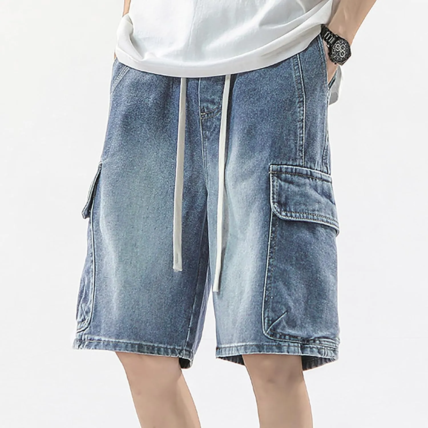 Baggy Jean Shorts for Men Summer Casual Loose Fit Y2K Hip Hop Wide Leg Denim Shorts Trendy Outfits