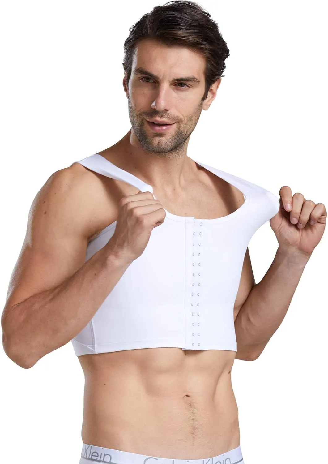 BaronHong Men's Body Shaper Chest Binder Flat Compression 3 Rows Clasp Bust Corset Vests