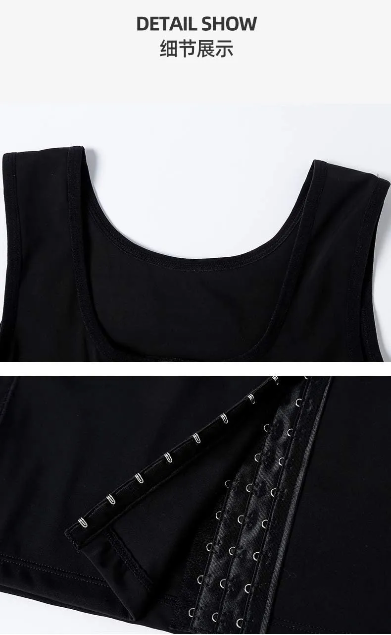 BaronHong Men's Body Shaper Chest Binder Flat Compression 3 Rows Clasp Bust Corset Vests