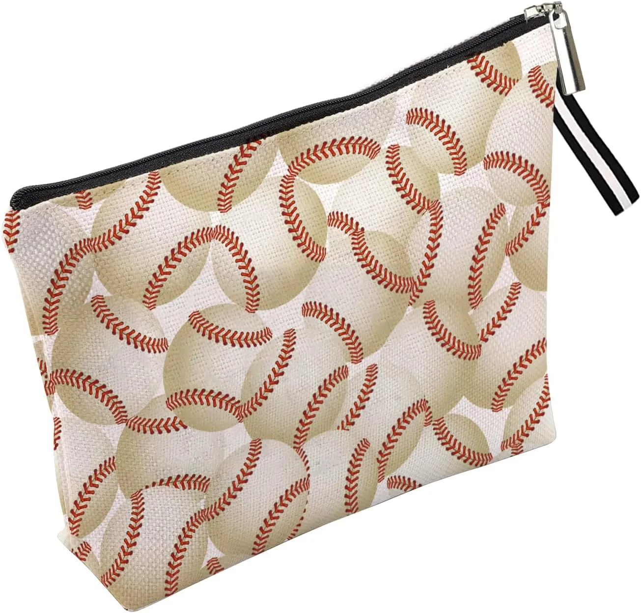 Baseball-Themed Portable Makeup Bag & Travel Cosmetic Organizer, Baseball Lover Gift for Women Girls- Cotton Linen, Water-Resistant, 9.8x7 Inches