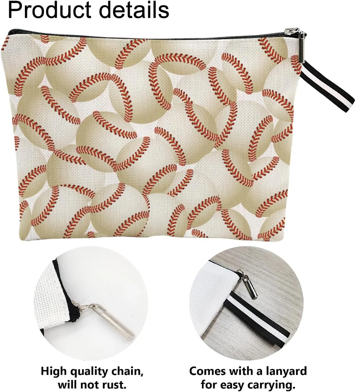 Baseball-Themed Portable Makeup Bag & Travel Cosmetic Organizer, Baseball Lover Gift for Women Girls- Cotton Linen, Water-Resistant, 9.8x7 Inches