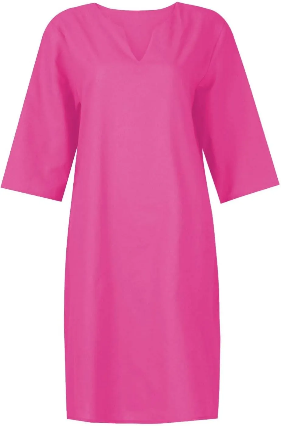 BAXLIMEK Cotton Linen Dresses for Women,2025 Spring Summer Casual V Neck 3/4 Sleeve Midi Dress,Elegant Plain Beach Dress