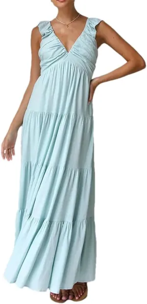 Bciopll Women Summer Cotton Dress Sexy V-Neck Sleeveless Solid Sundress Holiday Beach A-Line Maxi Dresses
