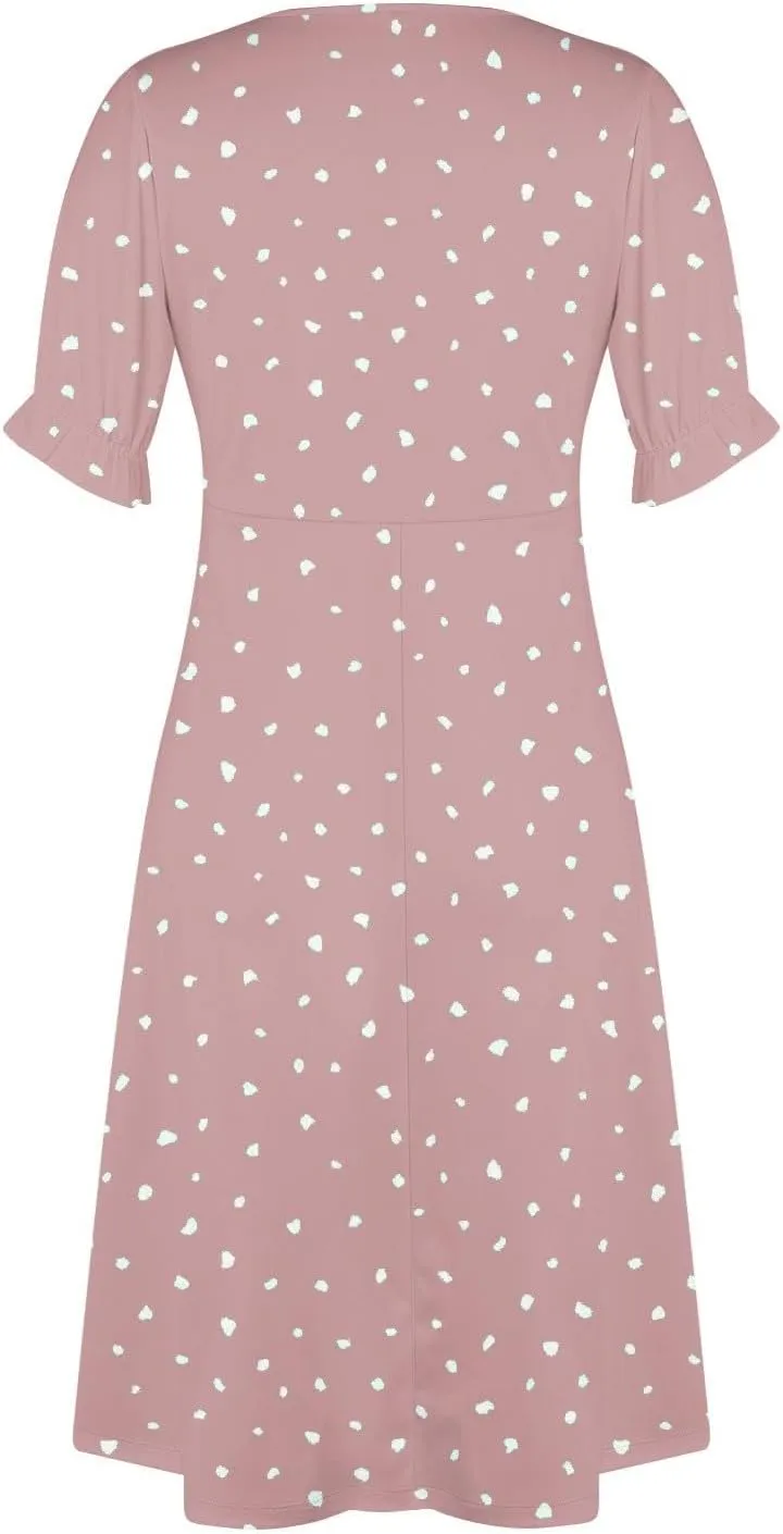 Beach Dresses for Women,2025 Spring Summer Trendy Floral Boho V Neck Short Sleeve Irregular Hem Midi Dress