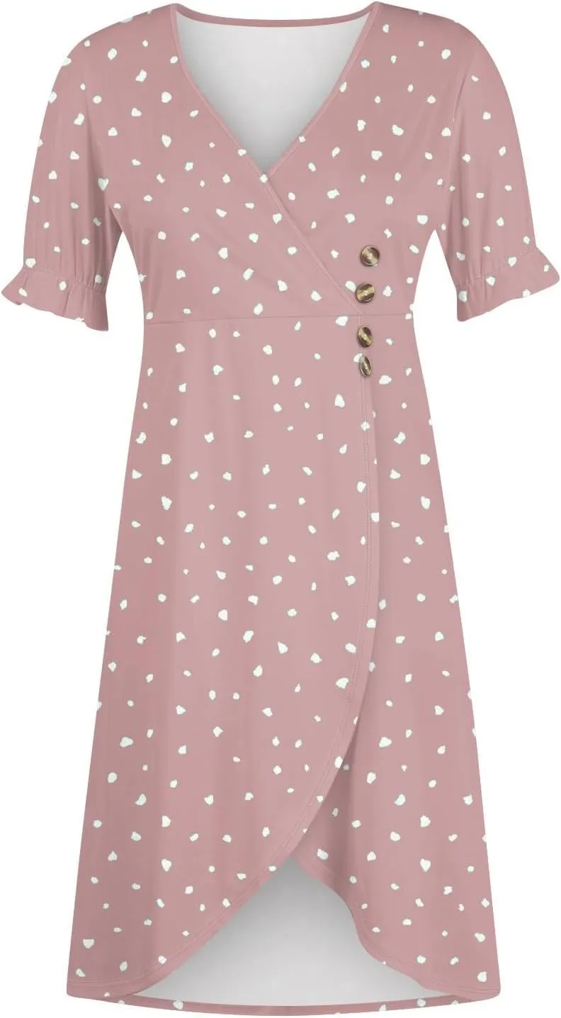 Beach Dresses for Women,2025 Spring Summer Trendy Floral Boho V Neck Short Sleeve Irregular Hem Midi Dress