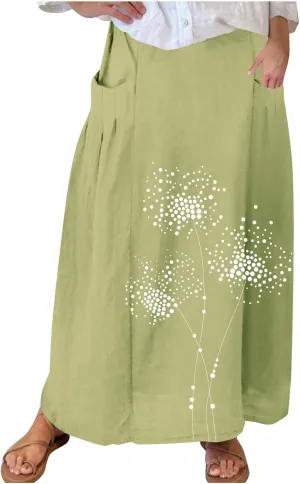 Beach Skirts for Women Fashion Floral Graphic Printed Stretchy Waisted Pleated Skirt Oversized Boho Vacation Skirt