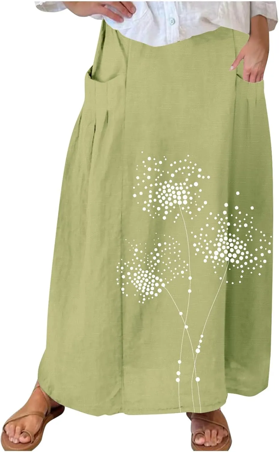 Beach Skirts for Women Fashion Floral Graphic Printed Stretchy Waisted Pleated Skirt Oversized Boho Vacation Skirt