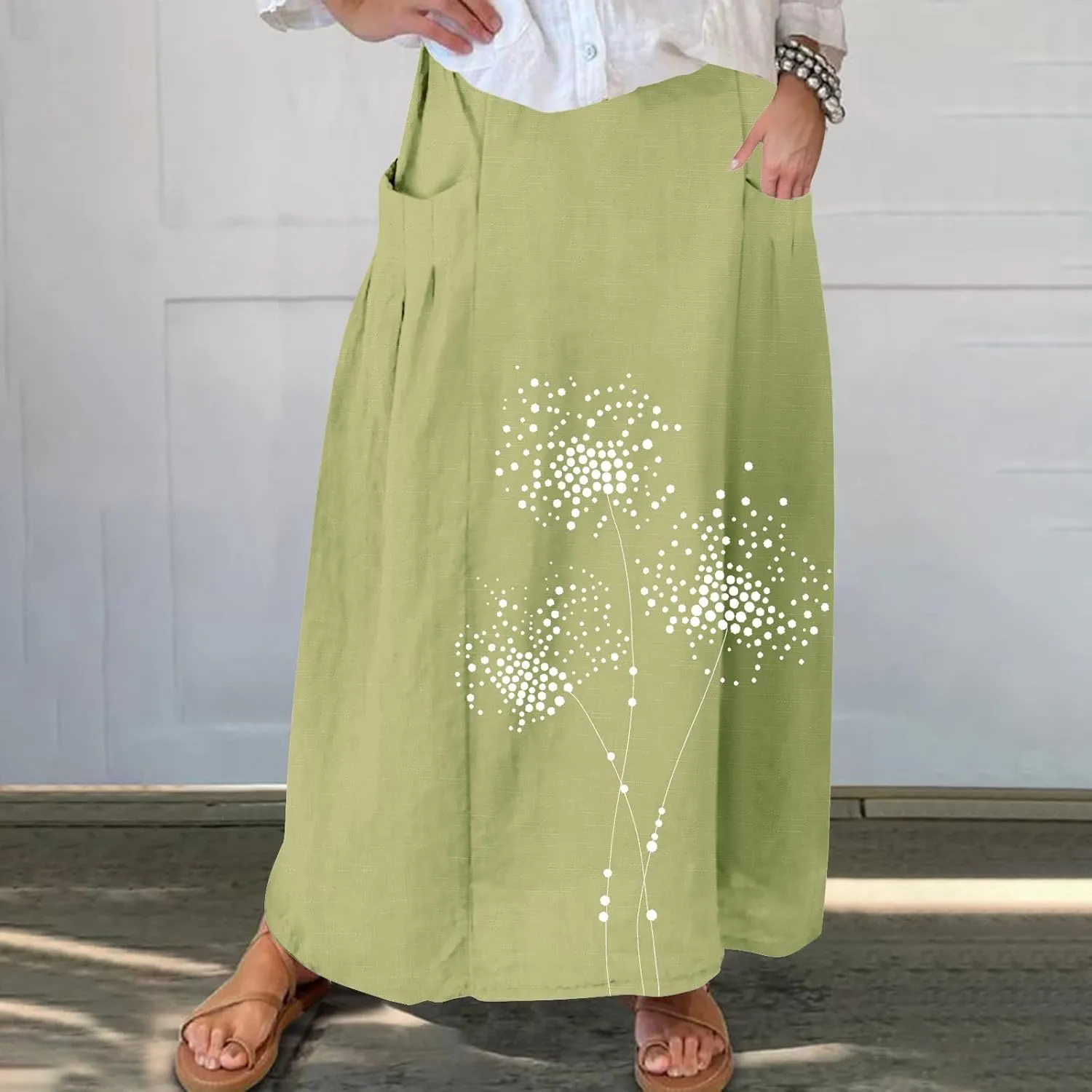 Beach Skirts for Women Fashion Floral Graphic Printed Stretchy Waisted Pleated Skirt Oversized Boho Vacation Skirt