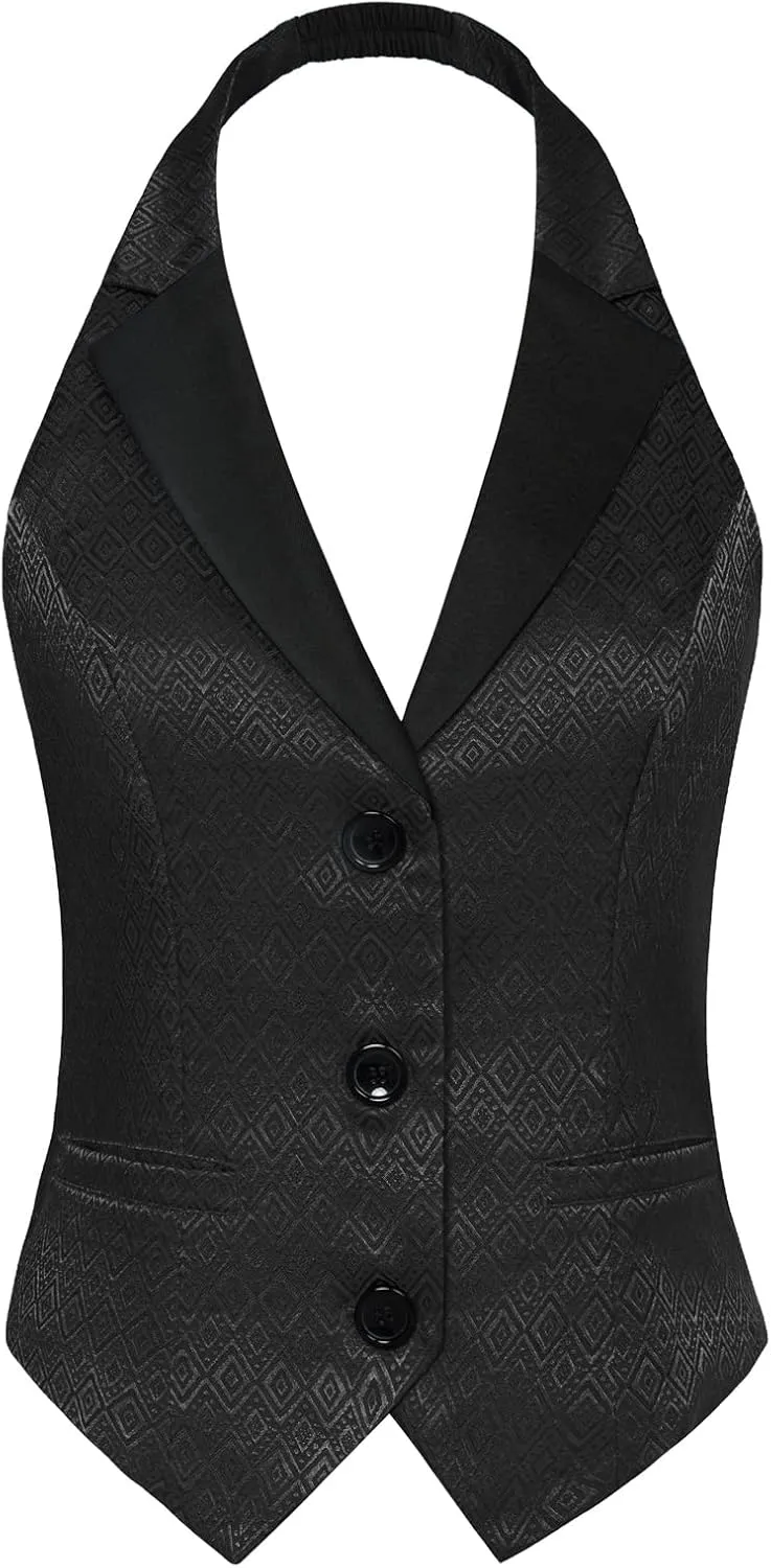 Belle Poque Womens Waistcoat Vest Racerback Jacquard Vests Sleeveless Blazer Jacket