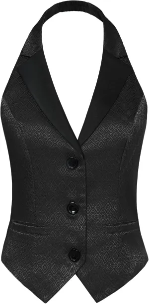 Belle Poque Womens Waistcoat Vest Racerback Jacquard Vests Sleeveless Blazer Jacket