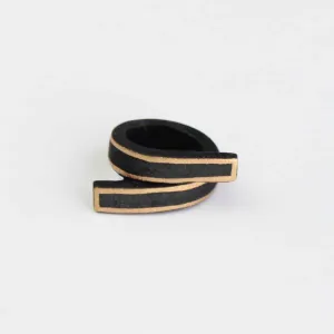 Black Swirl Wooden Ring with Gold Trim
