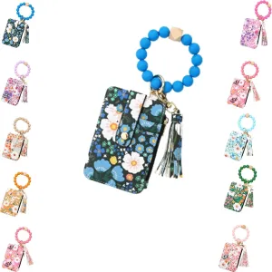 Boho Wristlet Wallet, Women's Boho Style Beaded Wristlet Wallets, Tassel Charms Keychain with Flower Pattern Wallet (1PCS/A)
