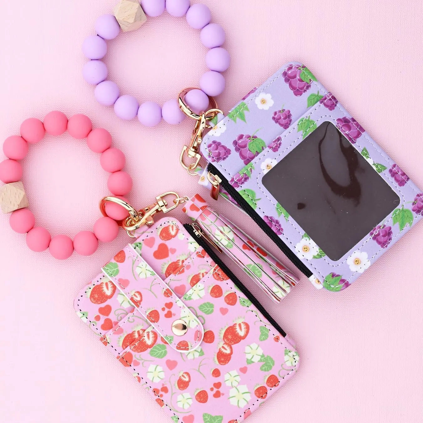 Boho Wristlet Wallet, Women's Boho Style Beaded Wristlet Wallets, Tassel Charms Keychain with Flower Pattern Wallet (1PCS/A)