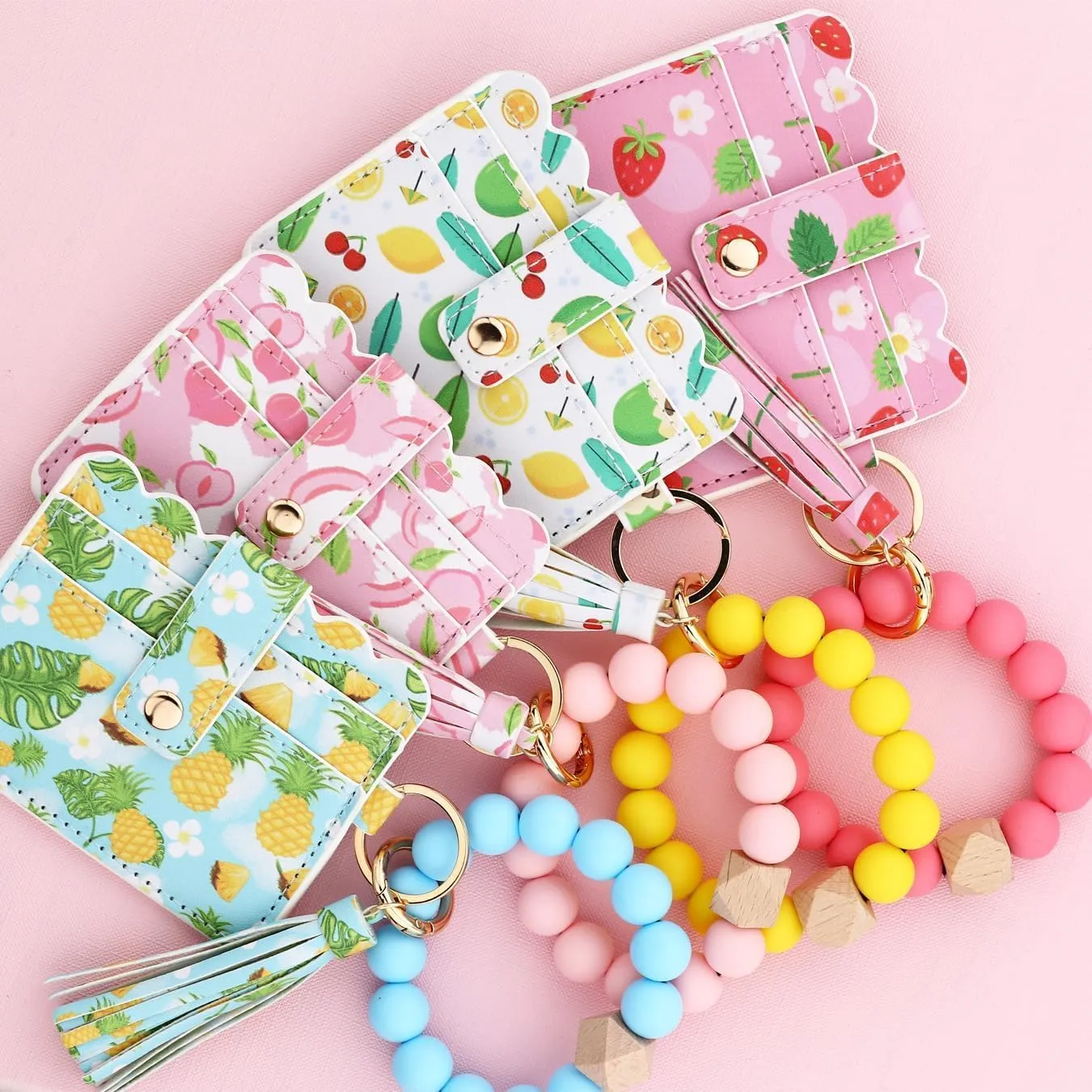 Boho Wristlet Wallet, Women's Boho Style Beaded Wristlet Wallets, Tassel Charms Keychain with Flower Pattern Wallet (1PCS/A)