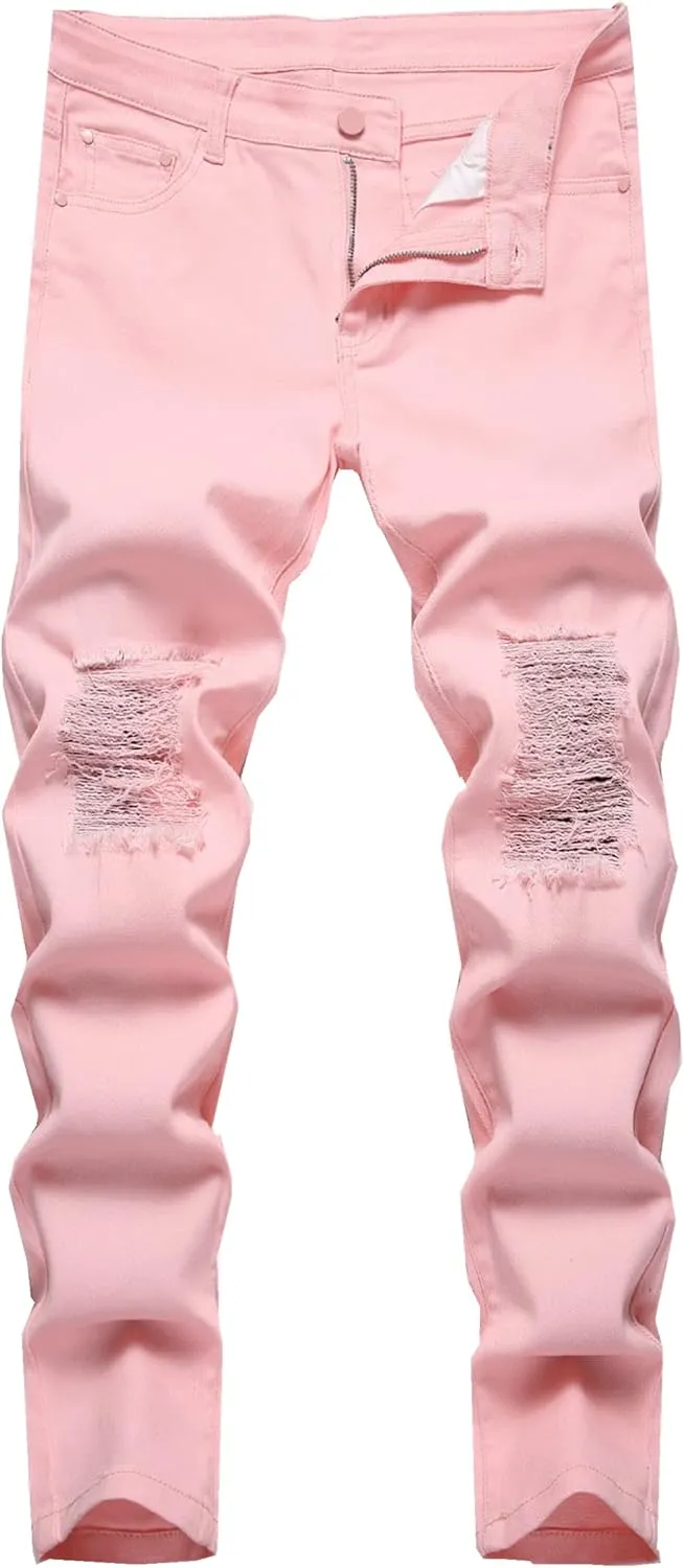 Boy's Skinny Fit Ripped Distressed Stretch Fashion Denim Jeans Pants
