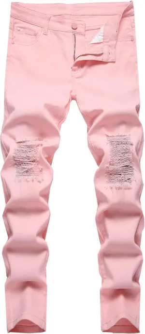 Boy's Skinny Fit Ripped Distressed Stretch Fashion Denim Jeans Pants