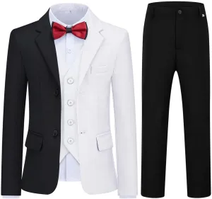 Boys Suits 3 Piece Formal Kids Tuxedo Suits for Boys Slim Fit Casual Ring Bearer Outfit with Blazer Jacket Pants and Vest