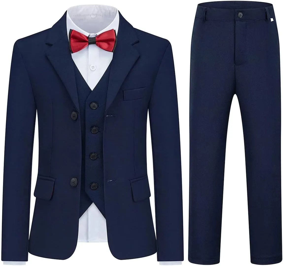 Boys Suits 3 Piece Formal Kids Tuxedo Suits for Boys Slim Fit Casual Ring Bearer Outfit with Blazer Jacket Pants and Vest