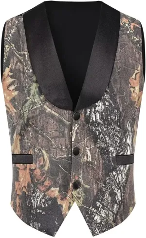 Camo Vests for Men Wedding Shawl Lapel Single Breasted Prom Vest Black 1XL