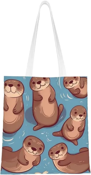Canvas Tote Bag Aesthetic for Women Animal Cute Brown Otters Shopping Bags Large Tote Shoulder Bag Reusable Grocery Bags Hobo Bags Casual Handbags Cute Cloth Bags Birthday Gifts