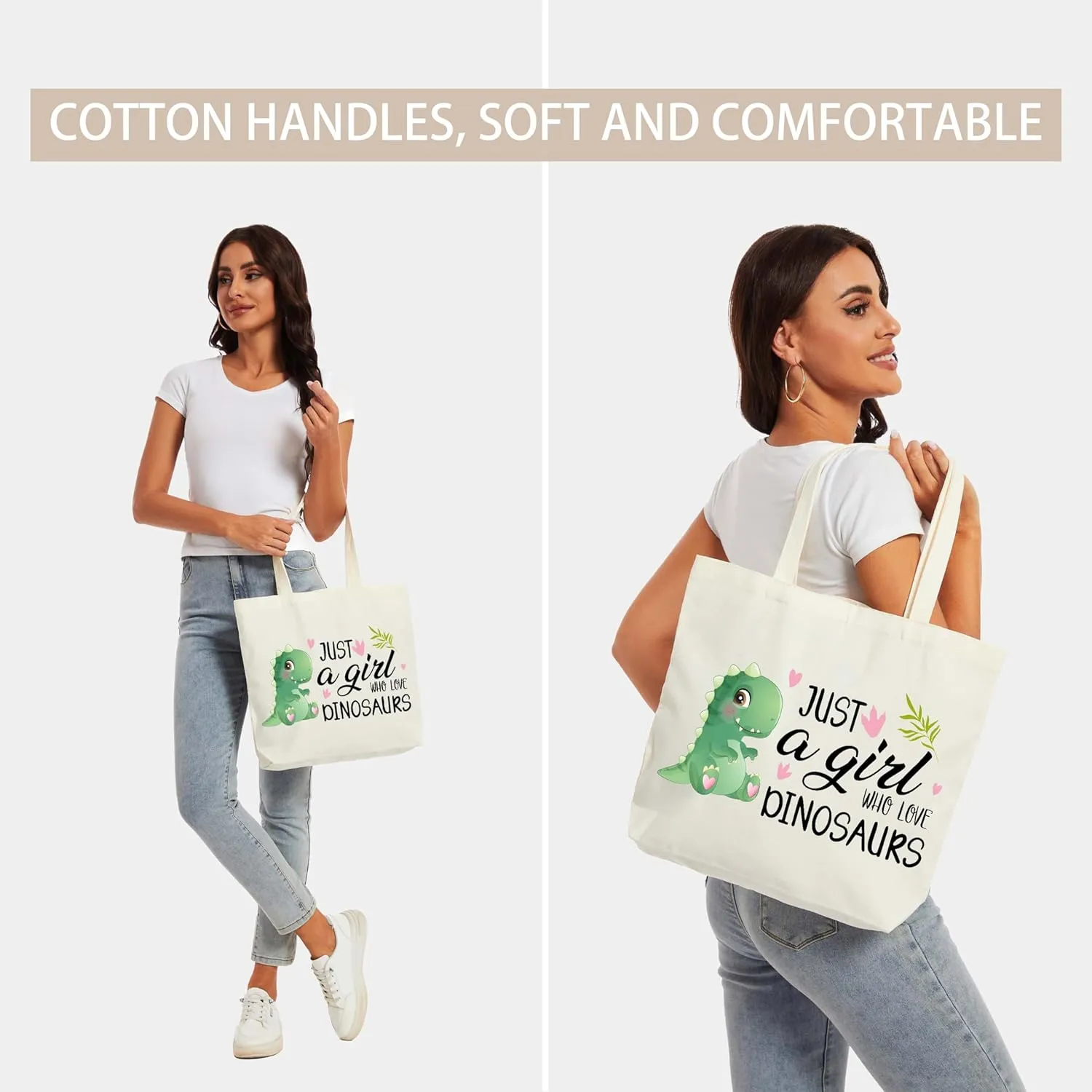 Canvas Tote Bag, Dinosaurs Lover Gift Tote Bags for Women Travel Shopping Beach - G
