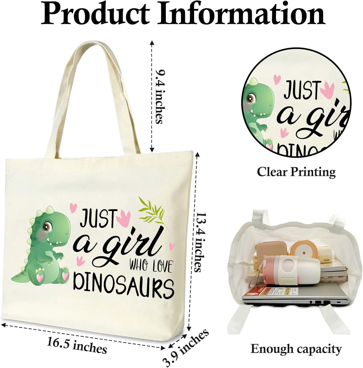 Canvas Tote Bag, Dinosaurs Lover Gift Tote Bags for Women Travel Shopping Beach - G