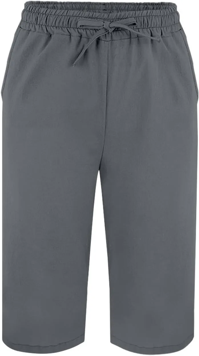 Capris Linen Pants for Women 2025 Summer Wide Leg Causal Beach Shorts Elastic High Waist Linen Trousers with Pockets