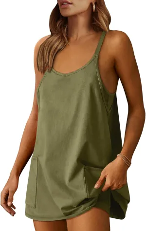 Caracilia Womens Summer Mini Dress 2025 Casual Sleeveless Built in Shapewear Sundress Trendy Short Tennis Athletic Outfits