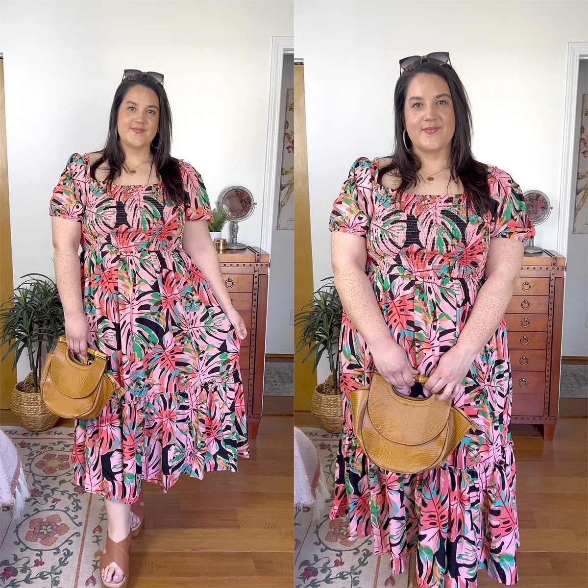 CARCOS Plus Size Dresses for Curvy Women Off Shoulder Square Neck Puff Sleeve Smocked Maxi Summer Dresses with Pocket XL-5XL