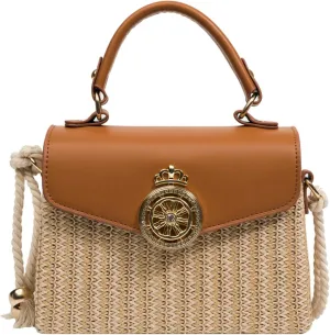 Chic Lock Buckle Square Bag Versatile Shoulder Handheld Crossbody Straw Box Purse Handle