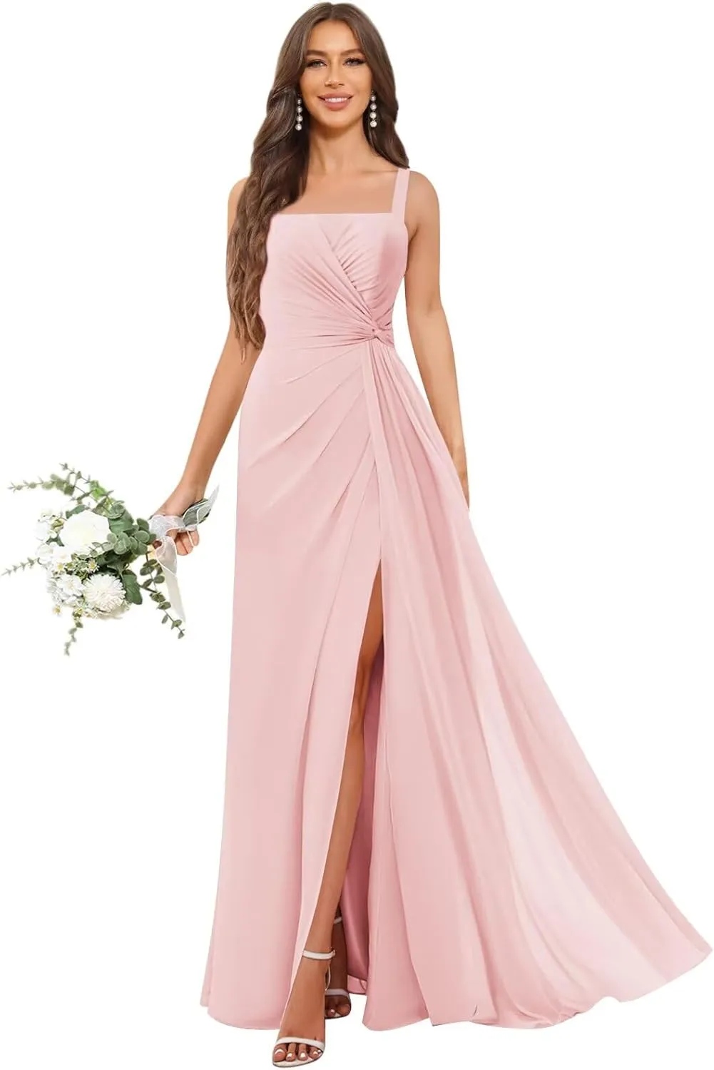 Chiffon Bridesmaid Dresses for Women 2025 Long A Line Wedding Guest Gown with Slit