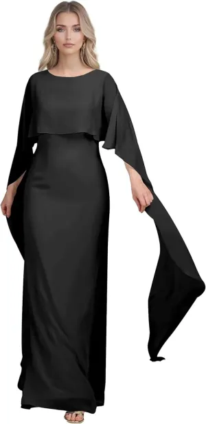 Chiffon Mother of The Bride Dresses Long Sleeve Mother of The Groom Dresses Cowl Neck Ruffle Evening Gowns