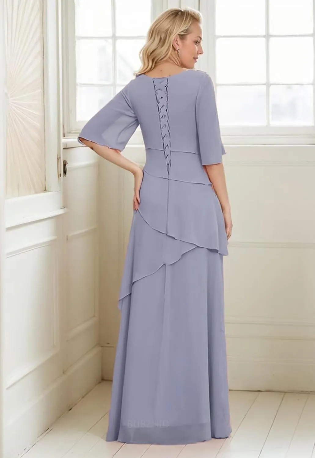 Chiffon Ruffles Mother of The Bride/Groom Dresses for Women A-Line Elegant Formal Dresses with Sleeves