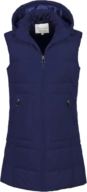 Chrisuno Women's Long Warm Puffer Vest Fleece Sleeveless Vests Waterproof Outerwear With Removable Hood