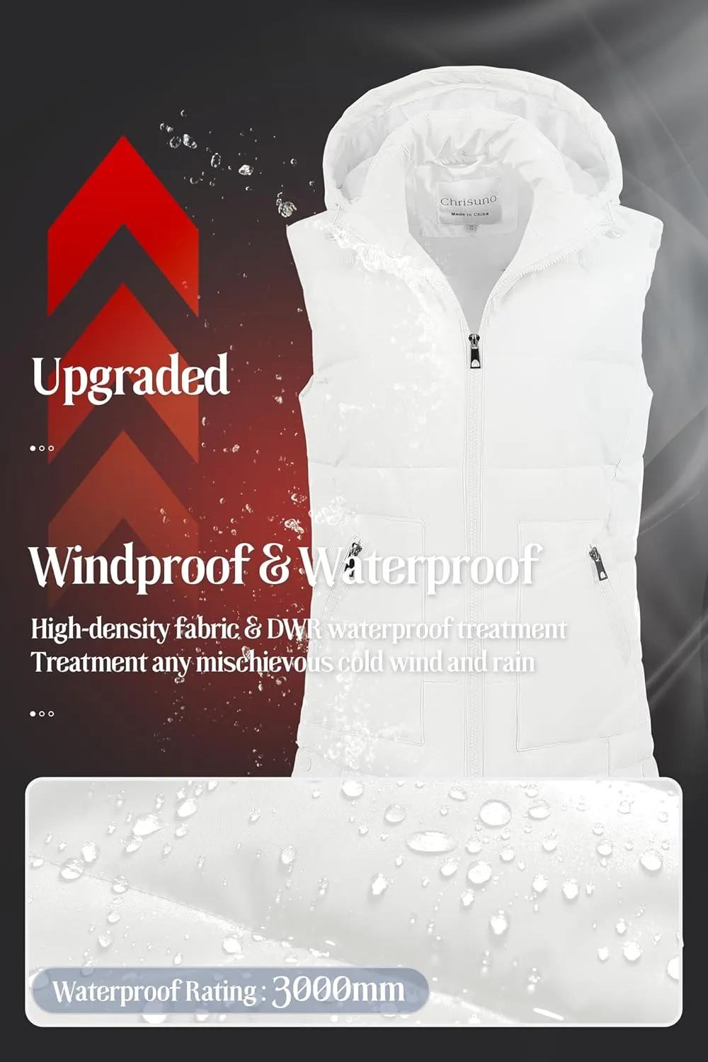 Chrisuno Women's Long Warm Puffer Vest Fleece Sleeveless Vests Waterproof Outerwear With Removable Hood