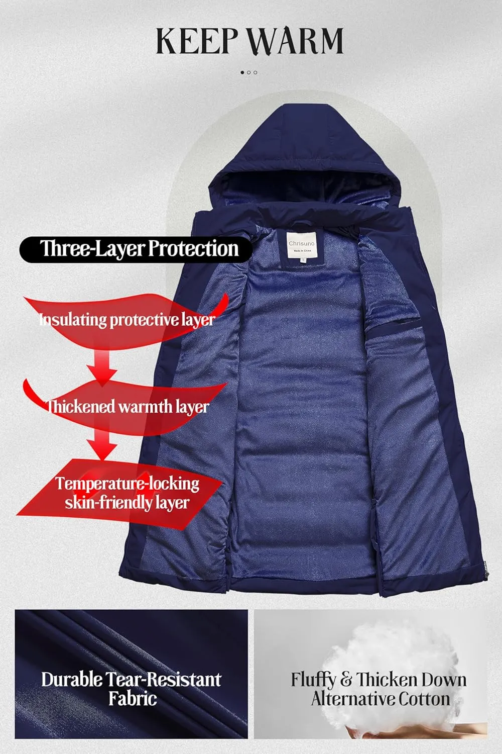 Chrisuno Women's Long Warm Puffer Vest Fleece Sleeveless Vests Waterproof Outerwear With Removable Hood