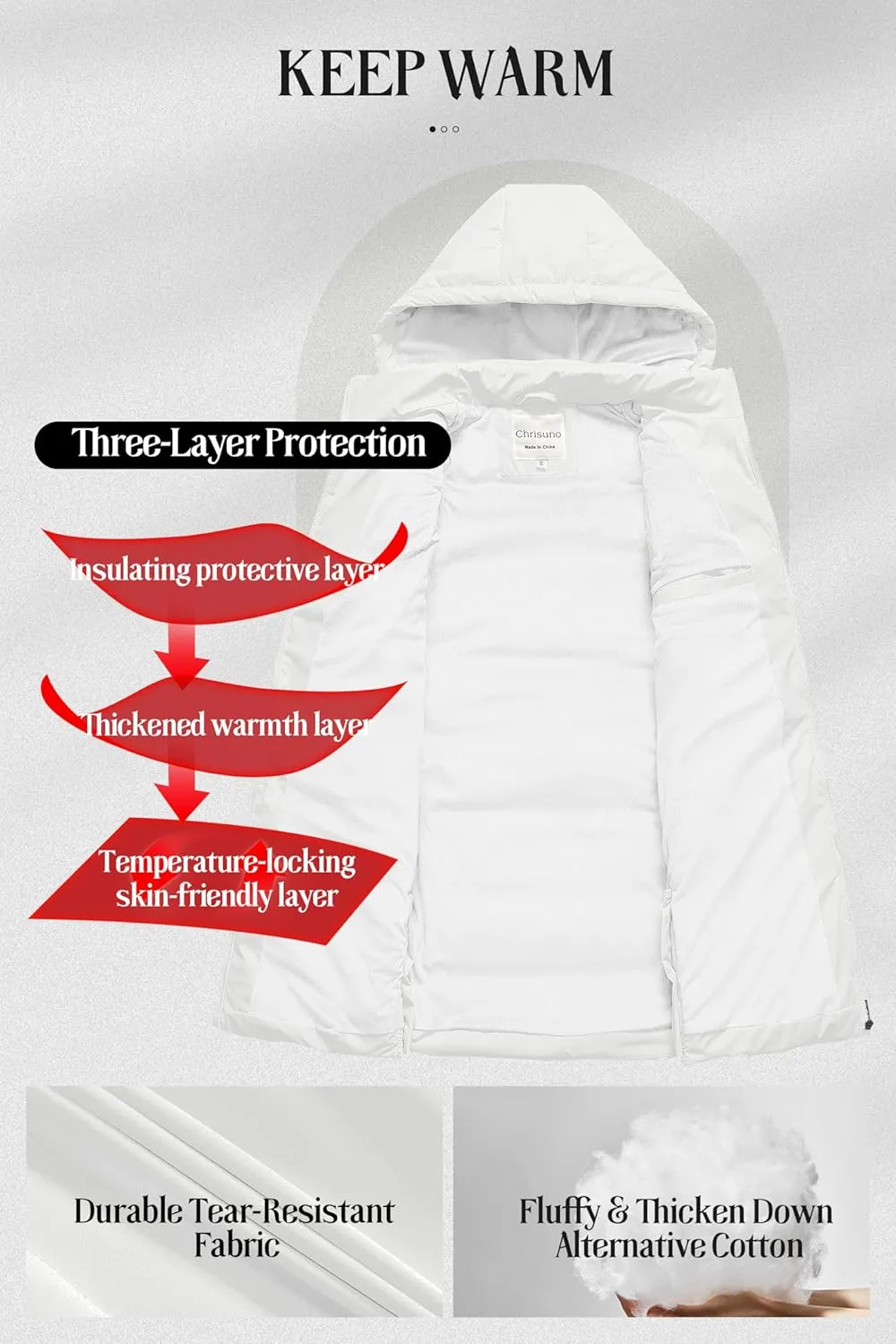 Chrisuno Women's Long Warm Puffer Vest Fleece Sleeveless Vests Waterproof Outerwear With Removable Hood