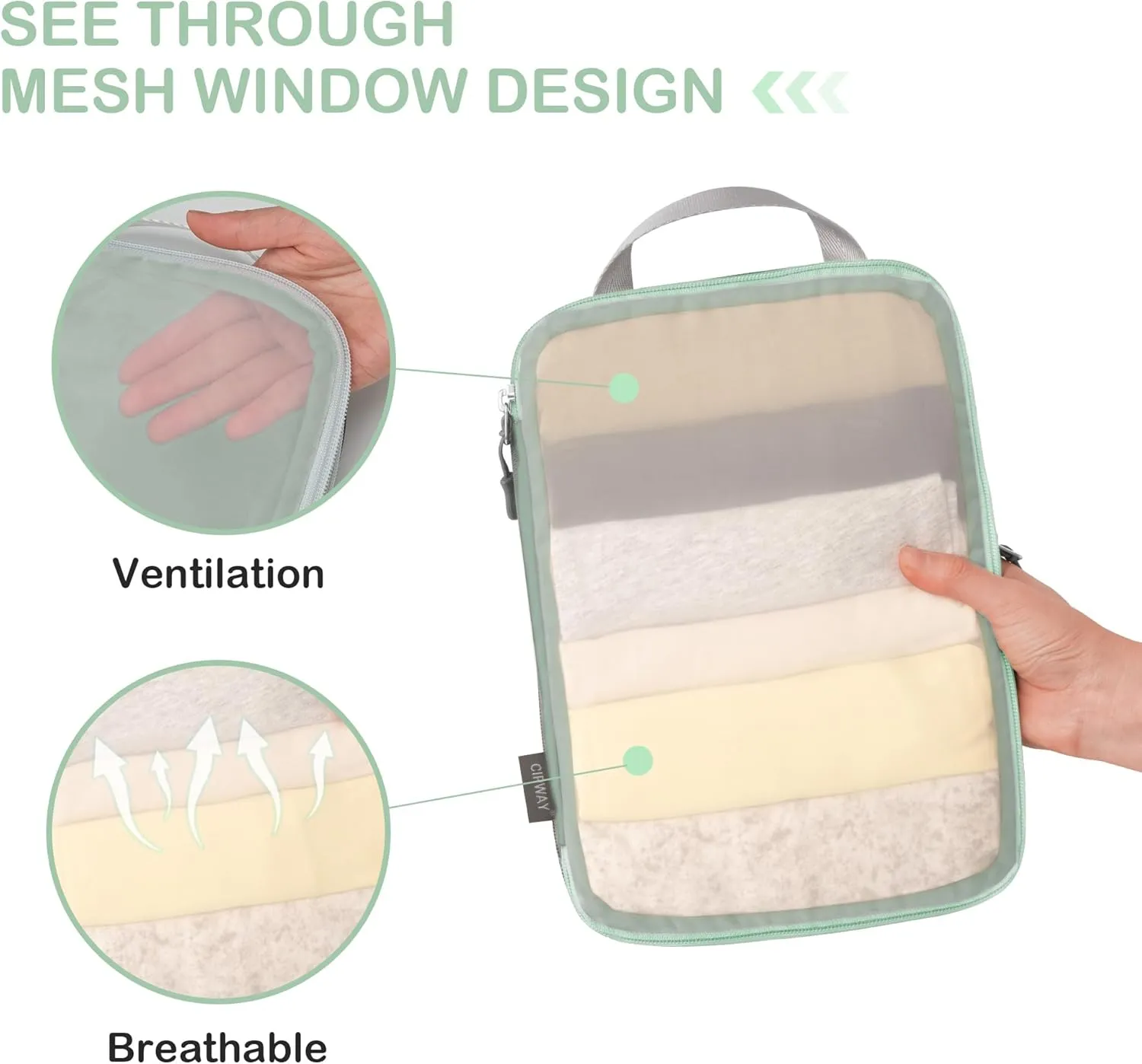 Cipway Compression Packing Cubes, See Through Mesh Luggage Organizer Bags, Travel Essentials for Carry on Suitcase with Laundry Bag and Clear Toiletries Bag6 Pcs,Sage Green