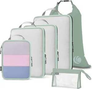 Cipway Compression Packing Cubes, See Through Mesh Luggage Organizer Bags, Travel Essentials for Carry on Suitcase with Laundry Bag and Clear Toiletries Bag6 Pcs,Sage Green