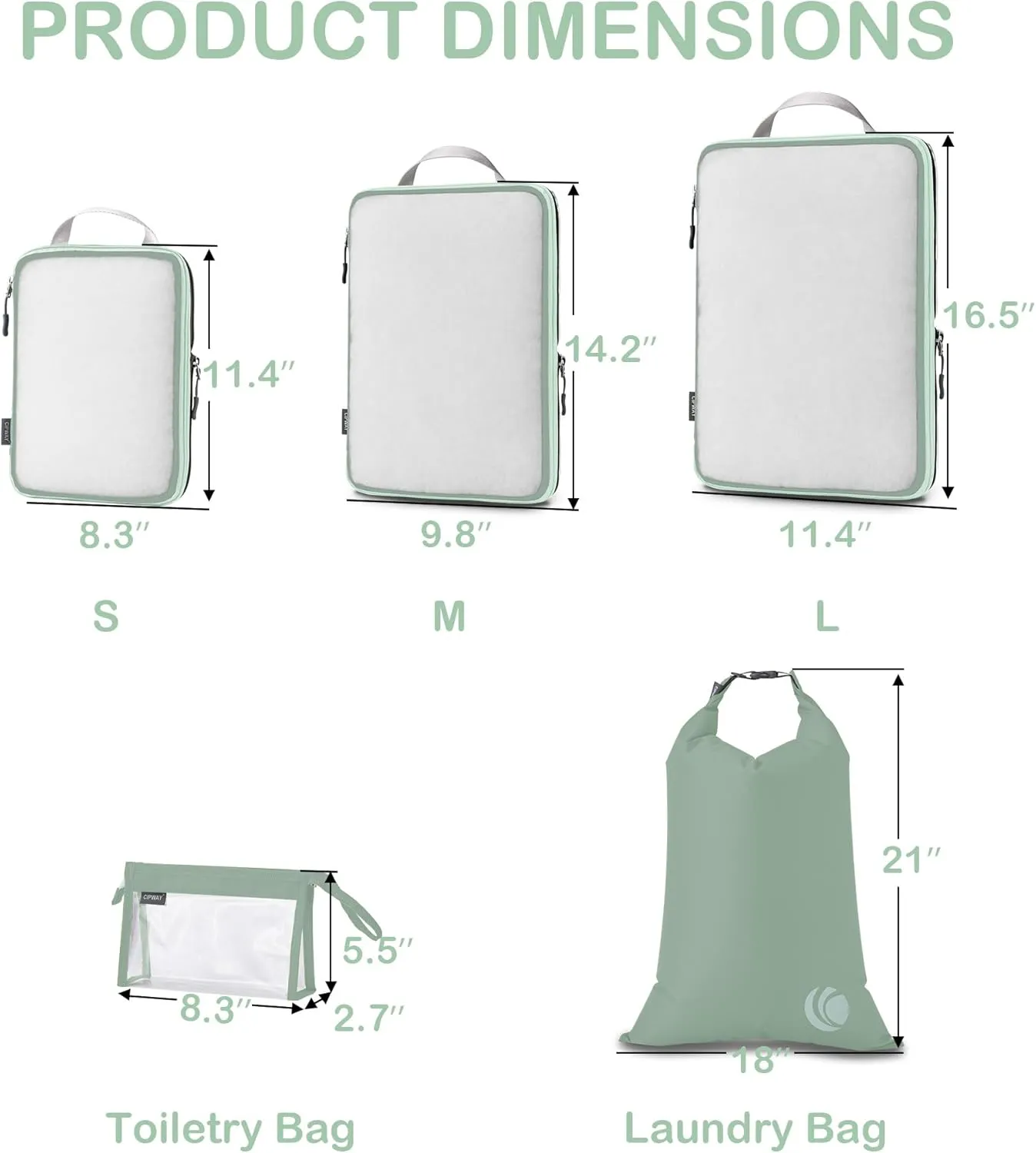 Cipway Compression Packing Cubes, See Through Mesh Luggage Organizer Bags, Travel Essentials for Carry on Suitcase with Laundry Bag and Clear Toiletries Bag6 Pcs,Sage Green