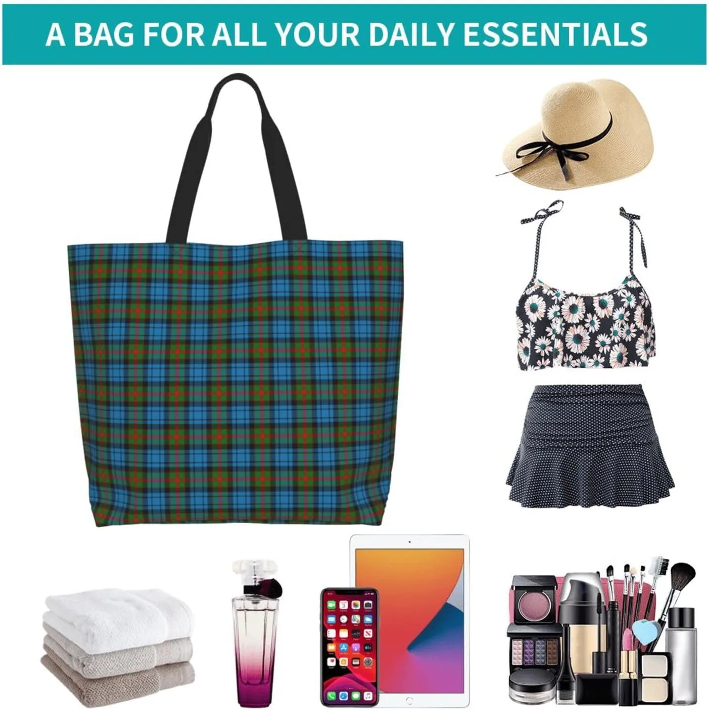 Clan Mackay Tartan Plaid Scottish Tote Bag For Women Weekender Travel Bag Reusable Grocery Bags Large Totes Handbags