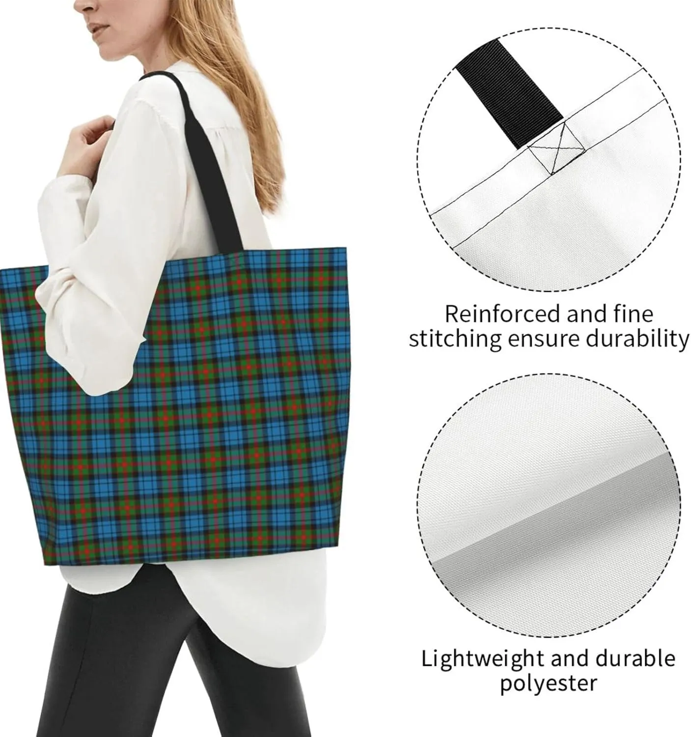 Clan Mackay Tartan Plaid Scottish Tote Bag For Women Weekender Travel Bag Reusable Grocery Bags Large Totes Handbags