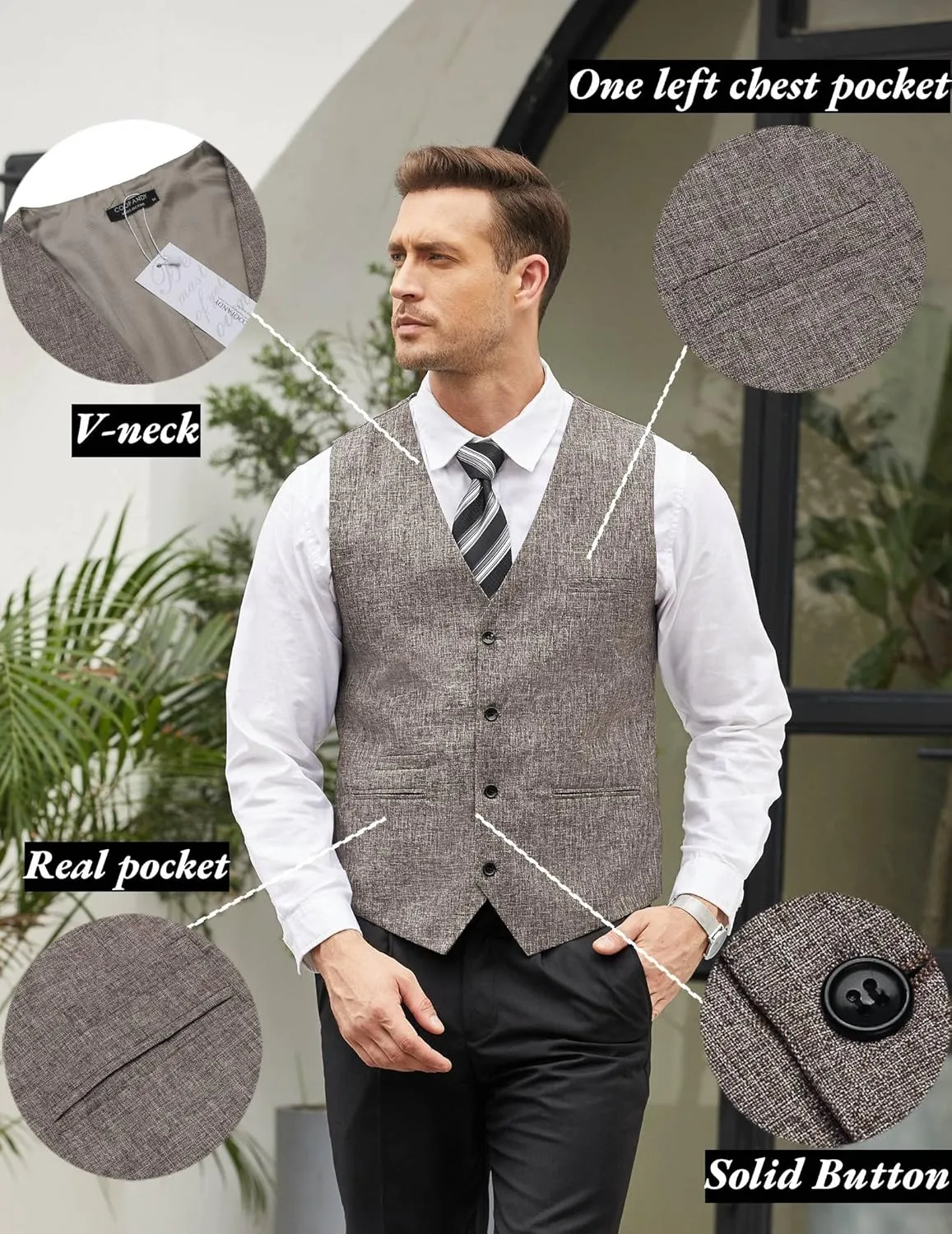COOFANDY Men's Casual Business Vests Lightweight Waistcoat Slim Fit Suit Vest