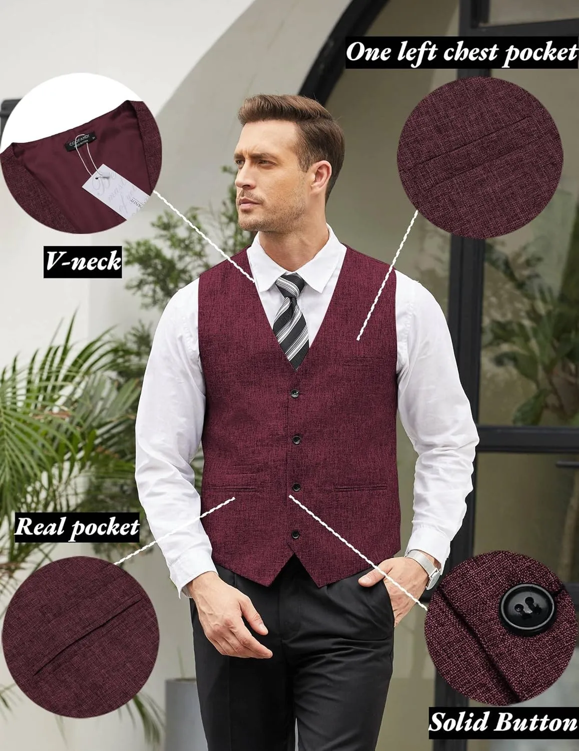 COOFANDY Men's Casual Business Vests Lightweight Waistcoat Slim Fit Suit Vest
