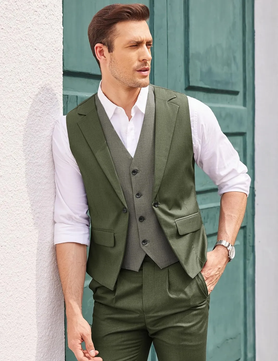 COOFANDY Men's Layered Suit Vest Business Dress Vests Formal Wedding Waistcoat Slim Fit