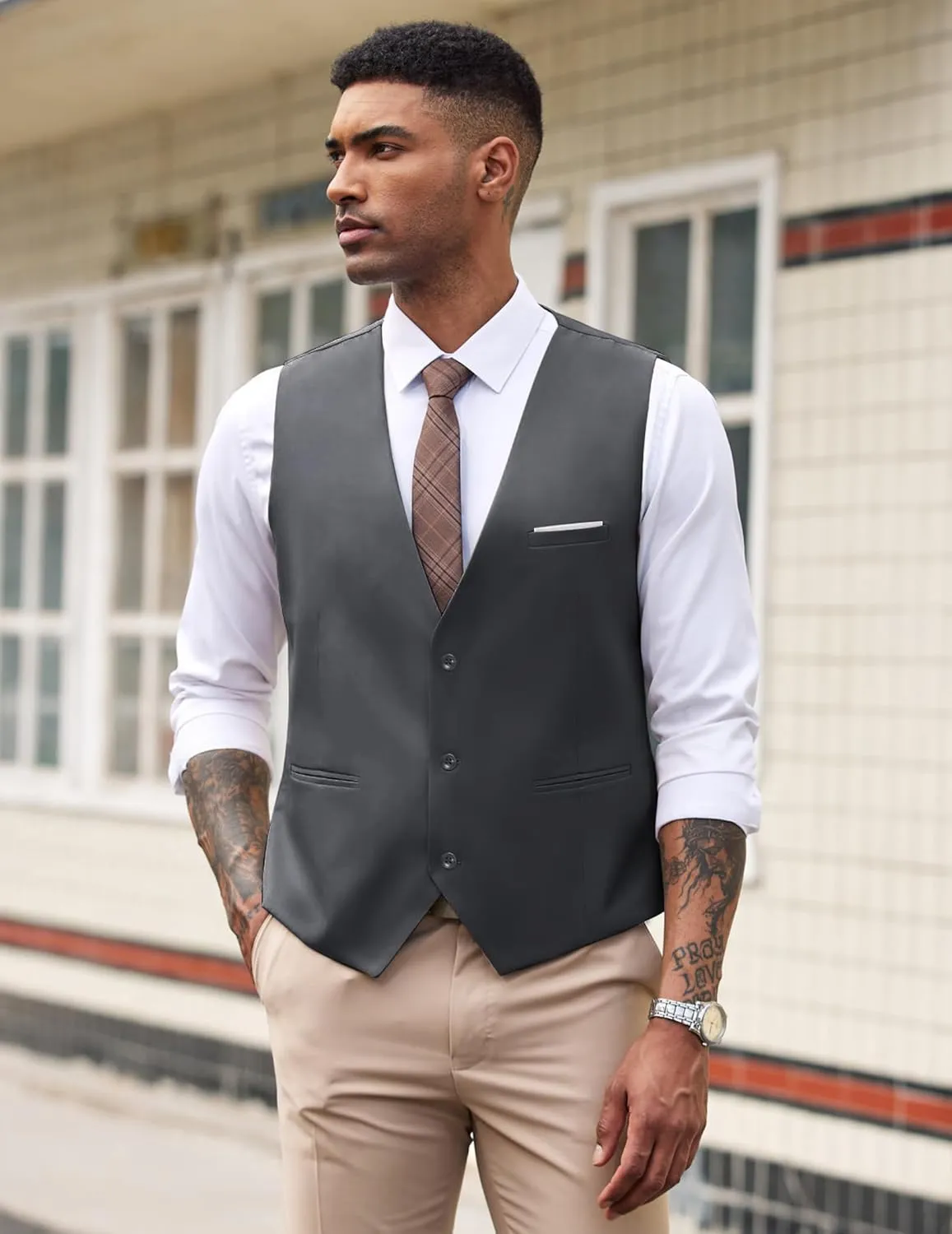 COOFANDY Men's Suit Vest Slim Fit Formal Dress Waistcoat Casual Business Vests for Suit or Tuxedo