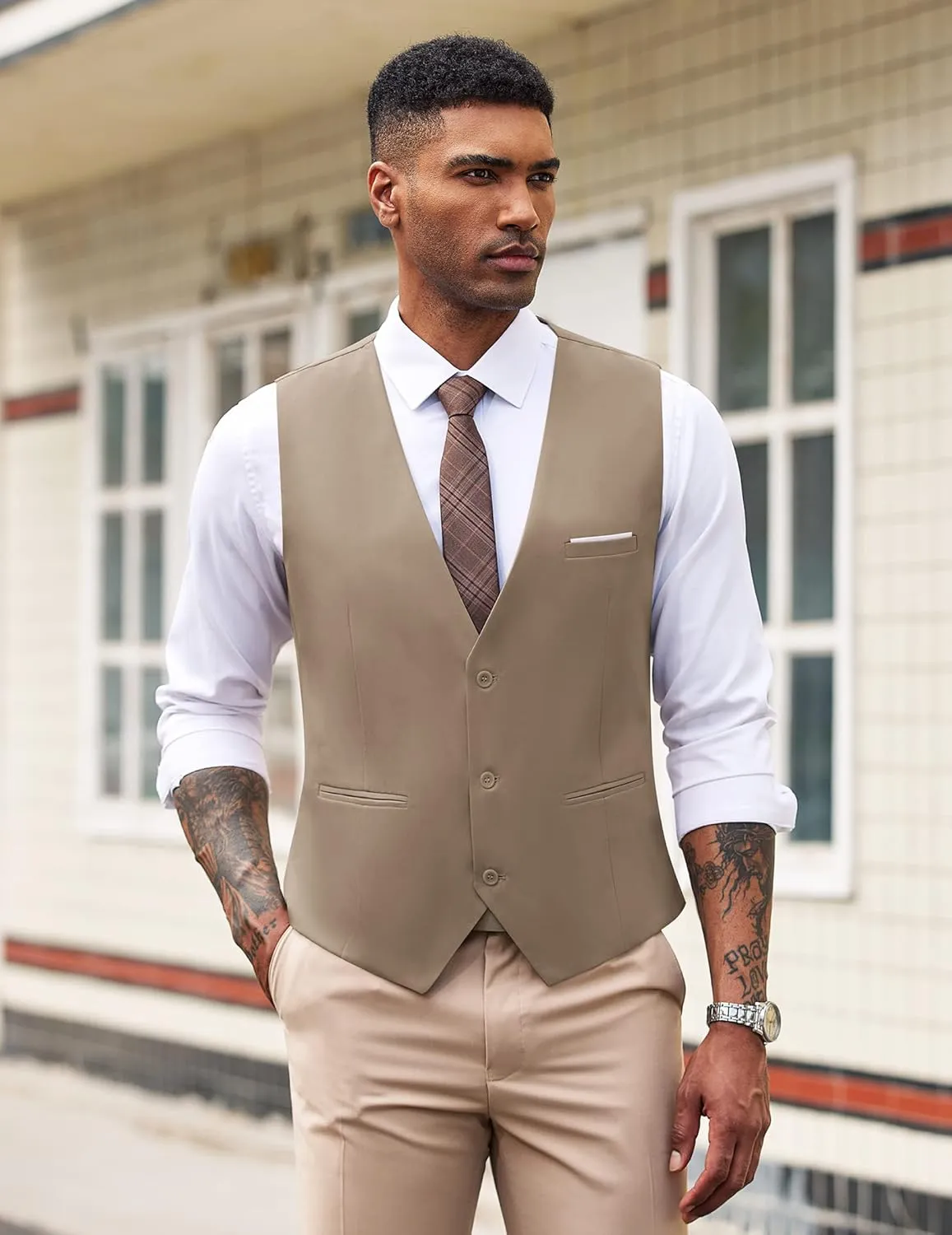 COOFANDY Men's Suit Vest Slim Fit Formal Dress Waistcoat Casual Business Vests for Suit or Tuxedo