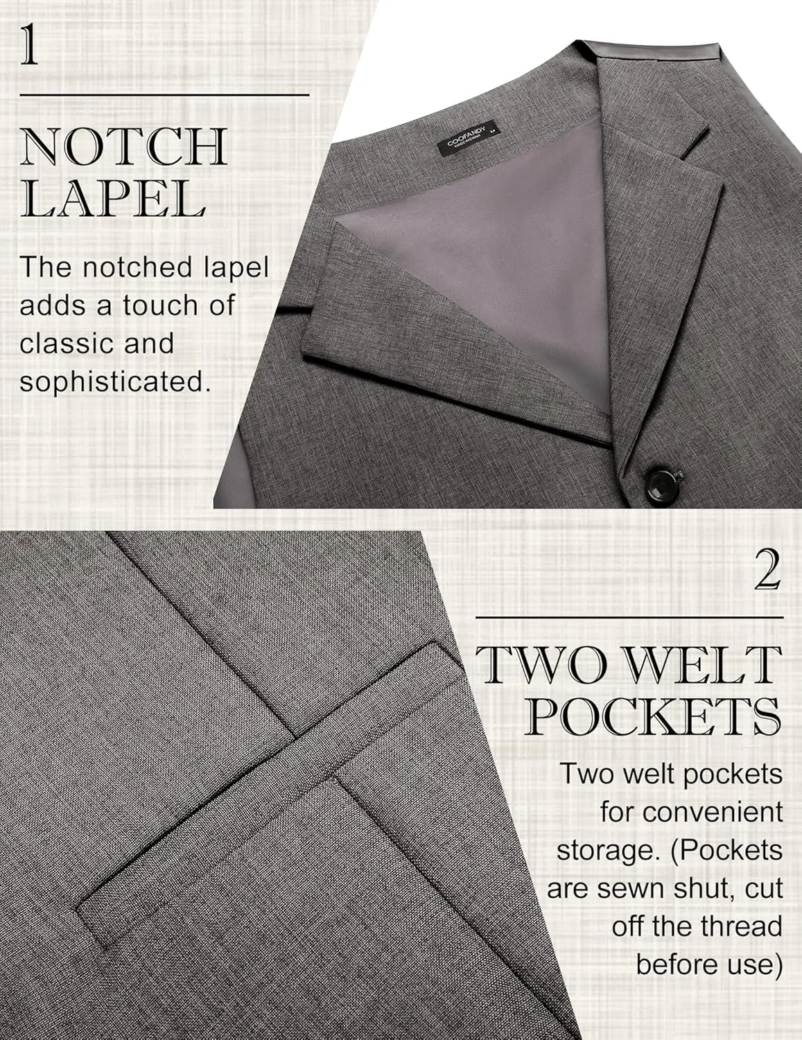 COOFANDY Men's Suit Vests Slim Fit Waistcoat Notch Lapel Casual Formal Vest