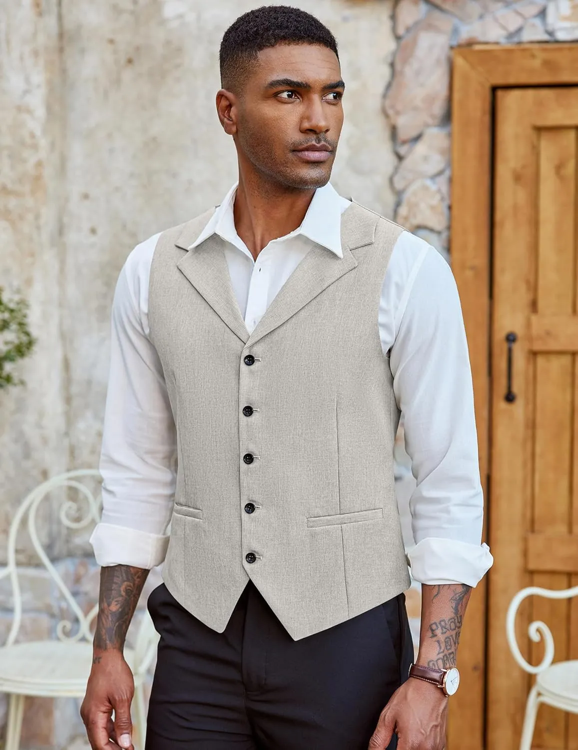 COOFANDY Men's Suit Vests Slim Fit Waistcoat Notch Lapel Casual Formal Vest