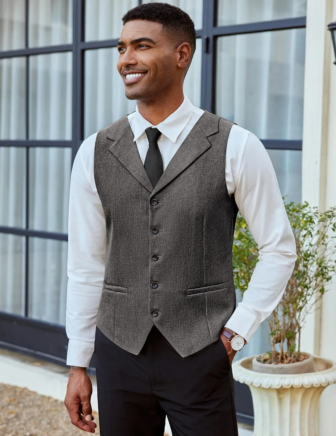 COOFANDY Men's Suit Vests Slim Fit Waistcoat Notch Lapel Casual Formal Vest